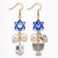 Mismatched Hanukkah Star of David & Menorah Dreidel Dangle Earrings