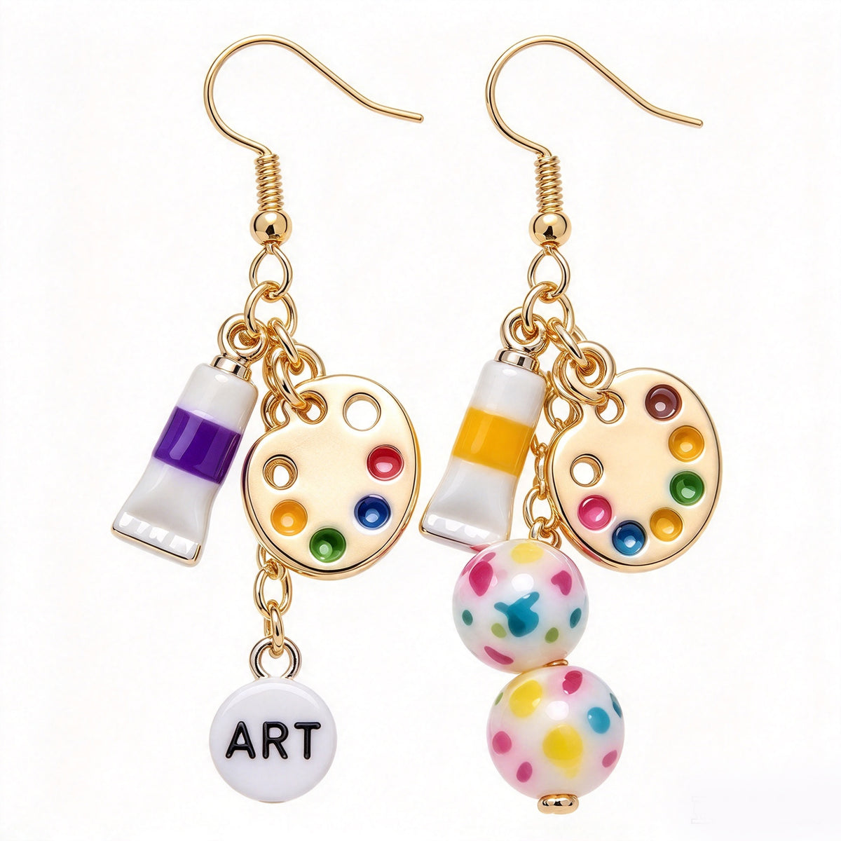 Mismatched Artist Paint Palette & Paint Tube Cluster Dangle Earrings