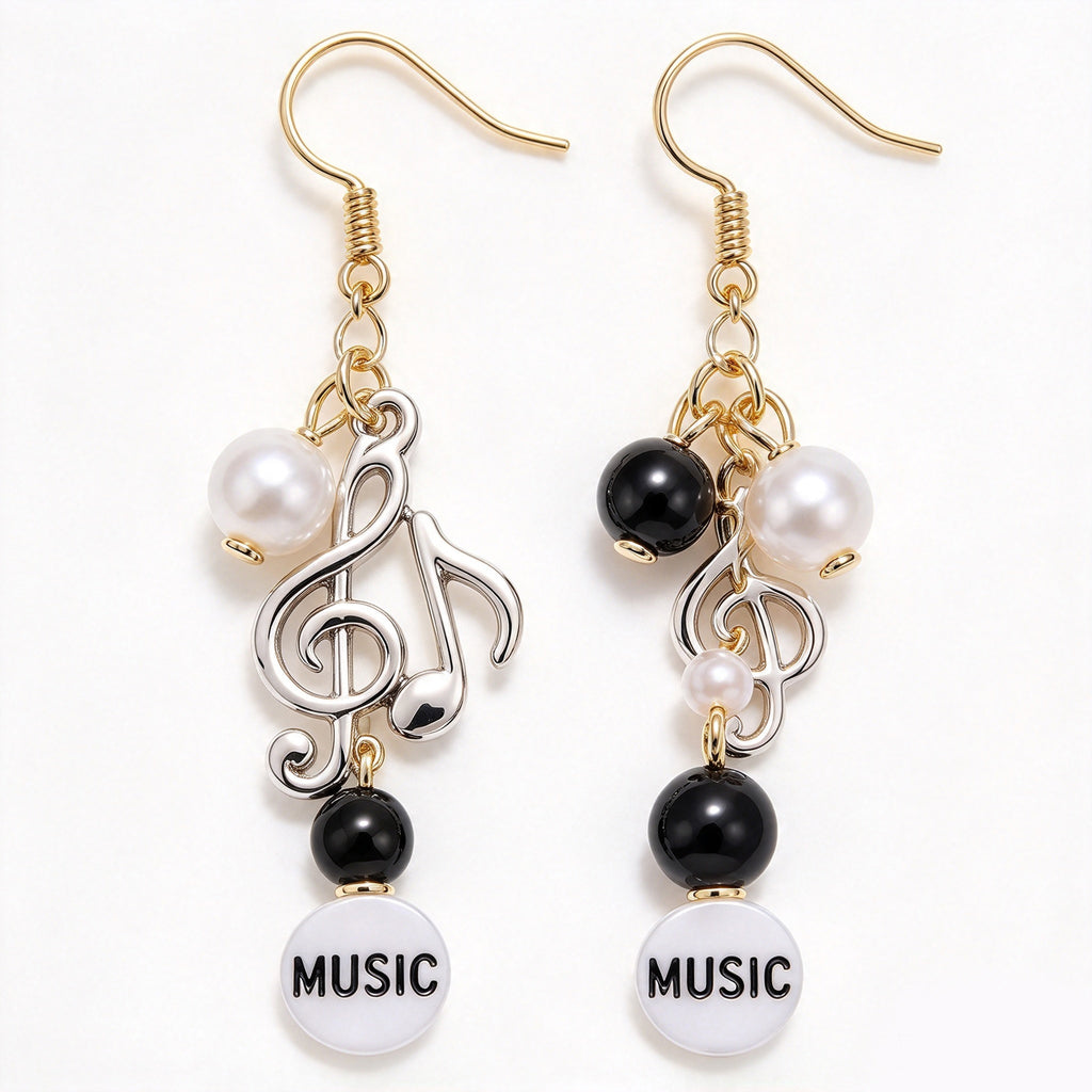 Treble Clef & Musical Note Typographic Pearl Cluster Dangle Earrings