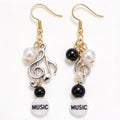 Treble Clef & Musical Note Typographic Pearl Cluster Dangle Earrings