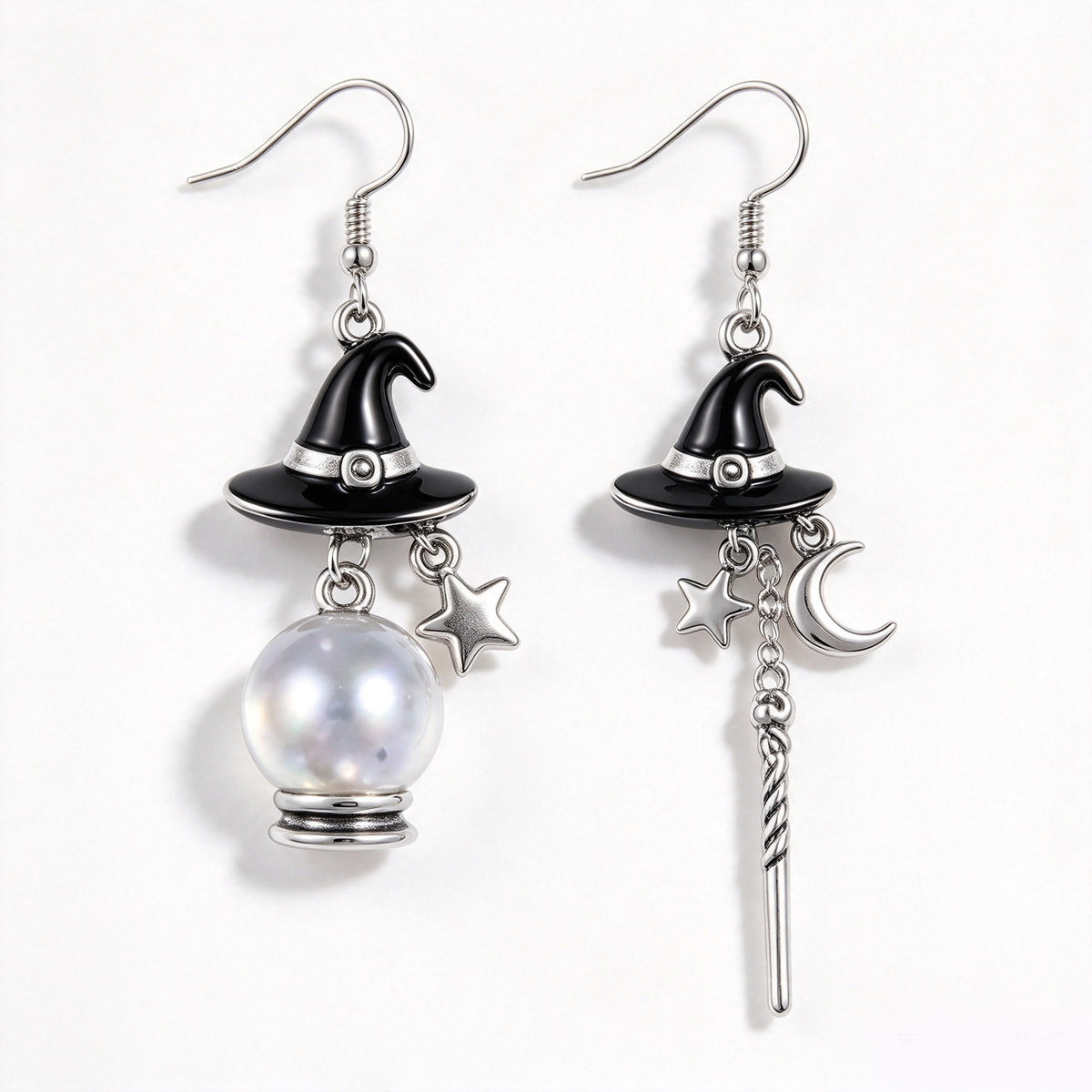 Mismatched Witch Hat, Crystal Ball & Magic Wand Dangle Earrings