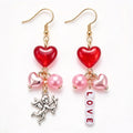 Mismatched Cupid Angel & LOVE Letter Heart Dangle Earrings