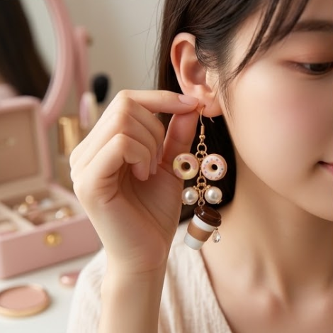 Mismatched Frosted Donut & Takeout Coffee Cup Dangle Earrings