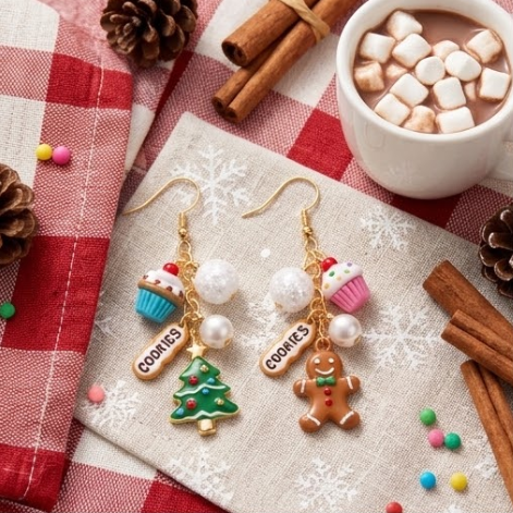 Mismatched Christmas Gingerbread Man & Holiday Tree Sweet Treats Dangle Earrings