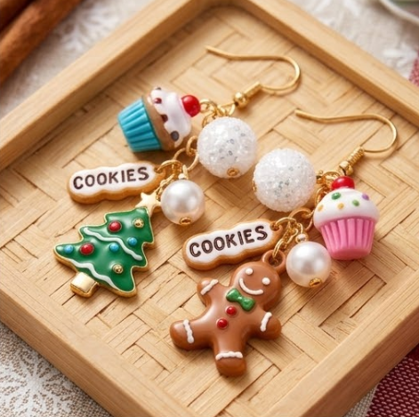 Mismatched Christmas Gingerbread Man & Holiday Tree Sweet Treats Dangle Earrings