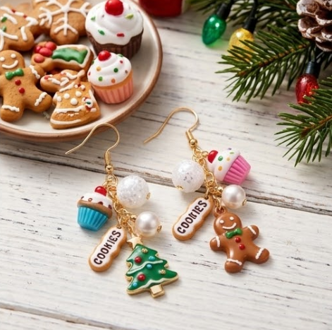 Mismatched Christmas Gingerbread Man & Holiday Tree Sweet Treats Dangle Earrings