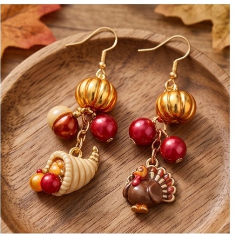 Mismatched Thanksgiving Turkey & Cornucopia Harvest Dangle Earrings