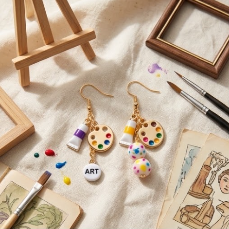 Mismatched Artist Paint Palette & Paint Tube Cluster Dangle Earrings